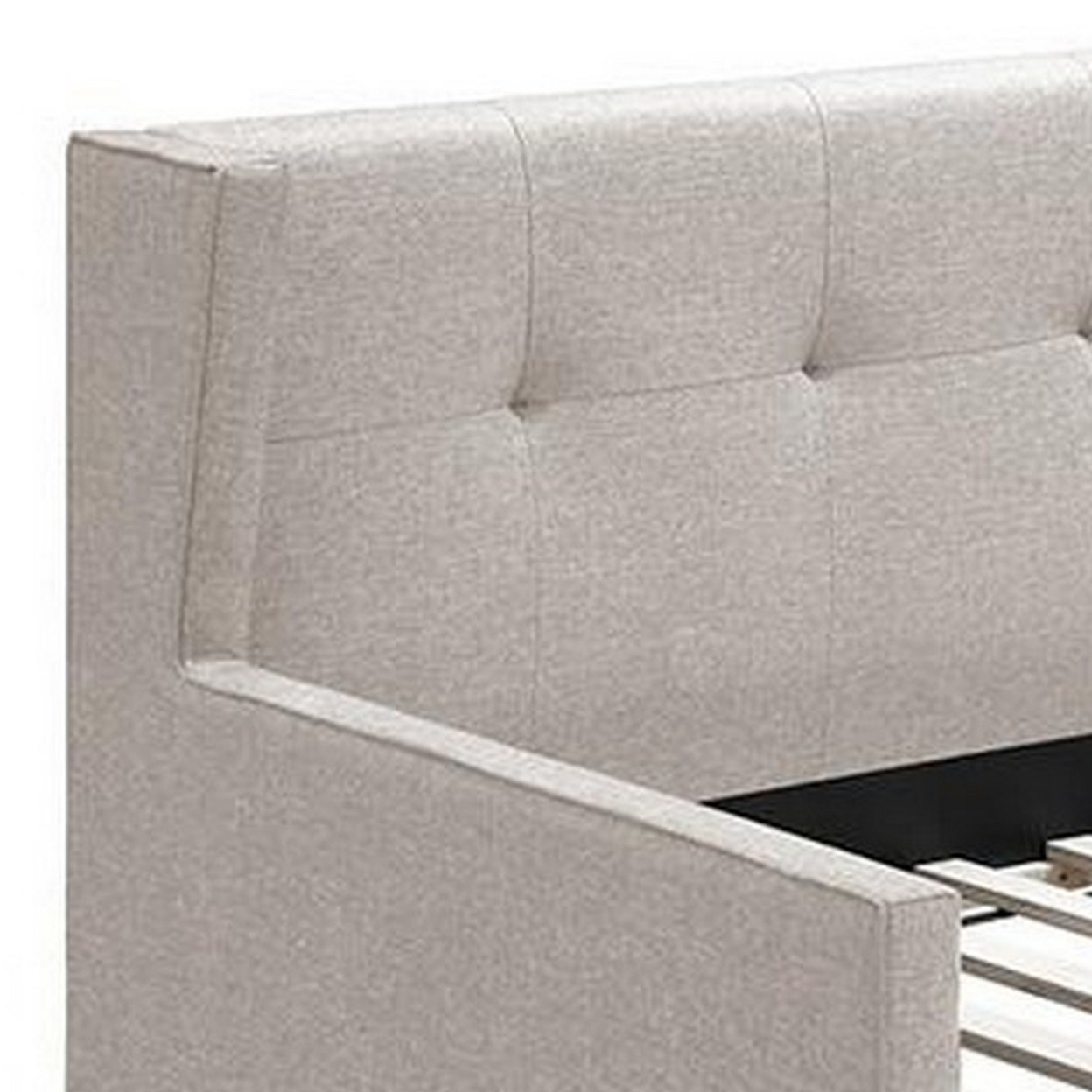 Diem Classic Wood Day Bed With Trundle, Button Tufted Back, Taupe Burlap- Saltoro Sherpi