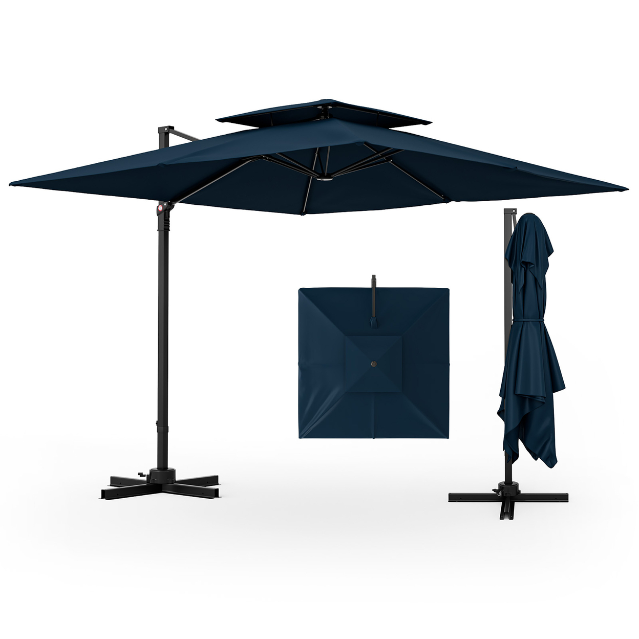 Patio 9.5FT Square Cantilever Offset Umbrella Double Vented 360Â° Heavy Duty - Navy