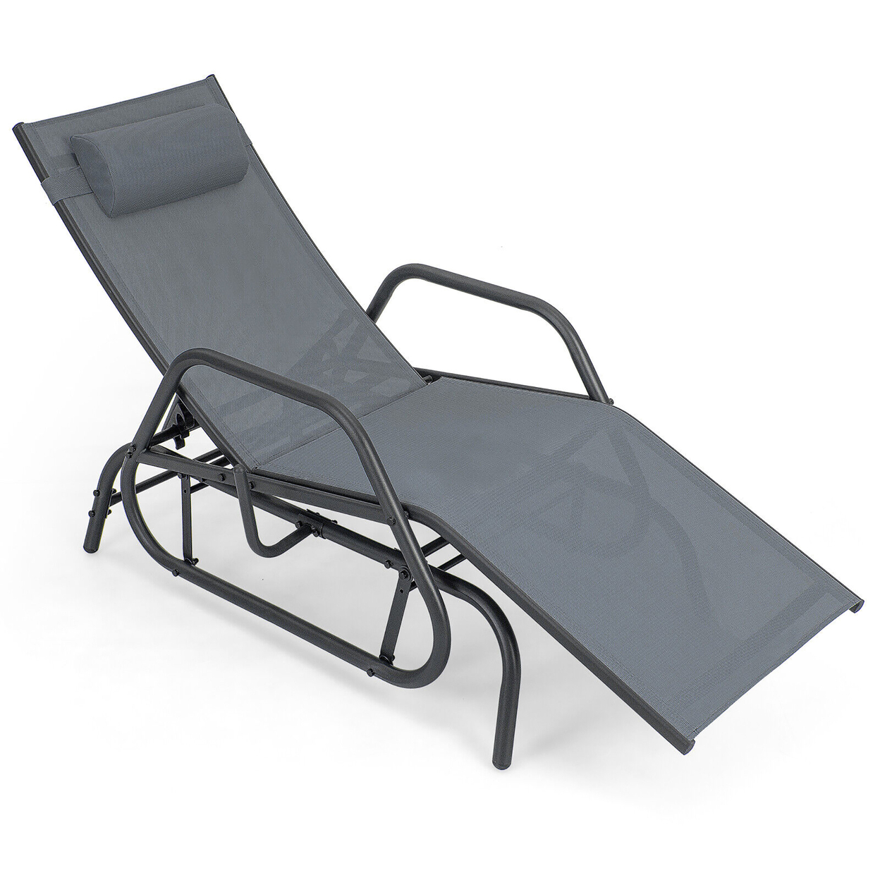 Patio Chaise Lounge Glider Recliner Chair Adjustable Sturdy Metal Frame Outdoor - Grey