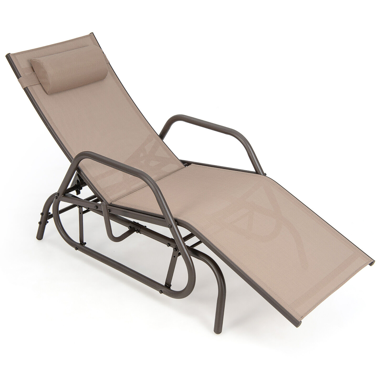 Patio Chaise Lounge Glider Recliner Chair Adjustable Sturdy Metal Frame Outdoor - Brown