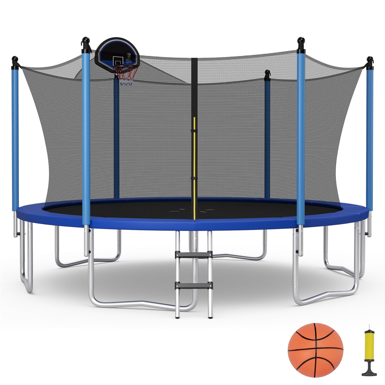 12/14/15/16FT Recreational Trampoline W/ Inner Enclosure Net Basketball Hoop Ladder ASTM - 14ft