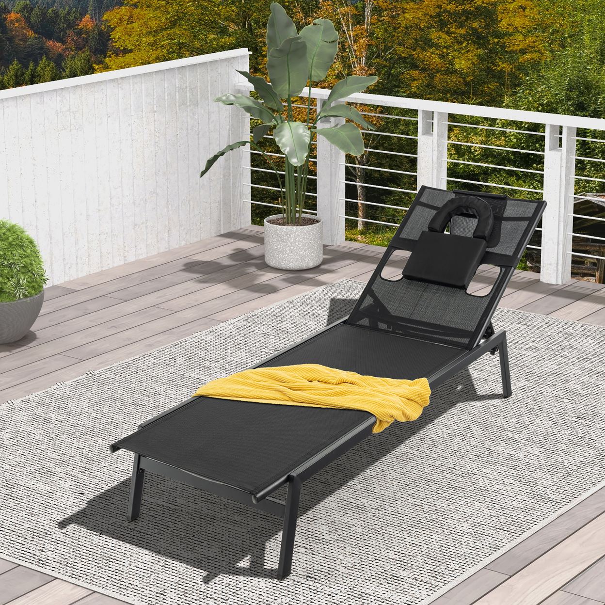 Patio Sunbathing Lounge Chair W/ Face Hole & Detachable Head Pillows Poolside