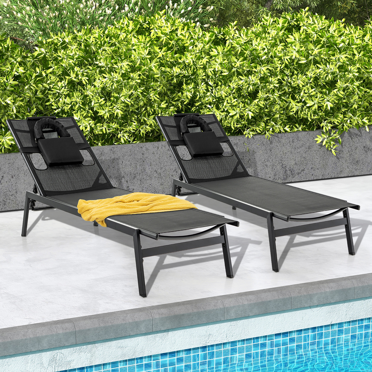 2 Pieces Patio Sunbathing Lounge Chair W/ Face Hole & Detachable Head Pillows Poolside