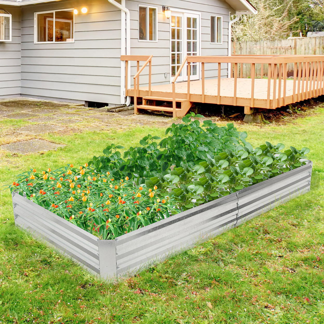 8 X 4 X 1FT Galvanized Raised Garden Bed Heavy-Duty Elevated Rectangle Plant Box