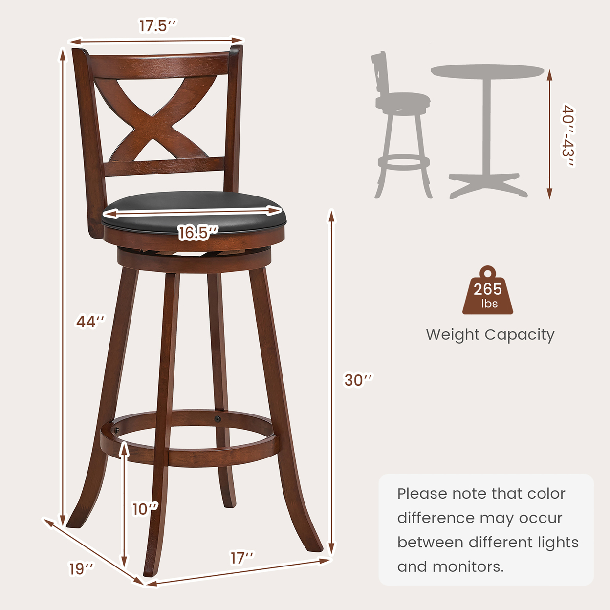 Swivel Bar Stools Set Of 4 30 Inch Bar Height Chairs W/ High Backrest Espresso