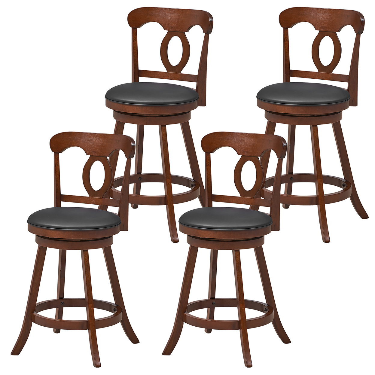 4 PCS Swivel Bar Stools 24 Inch Counter Height Bar Chairs W/ Ergonomic Backrest Espresso