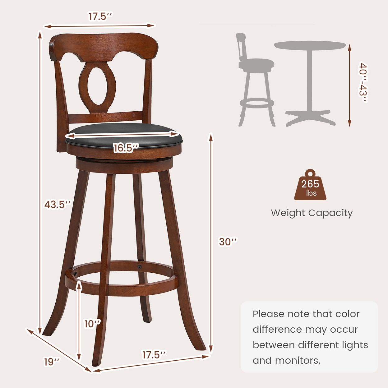 4 PCS Swivel Bar Stools 30 Inch Bar Height Chairs W/ Ergonomic Backrest Espresso
