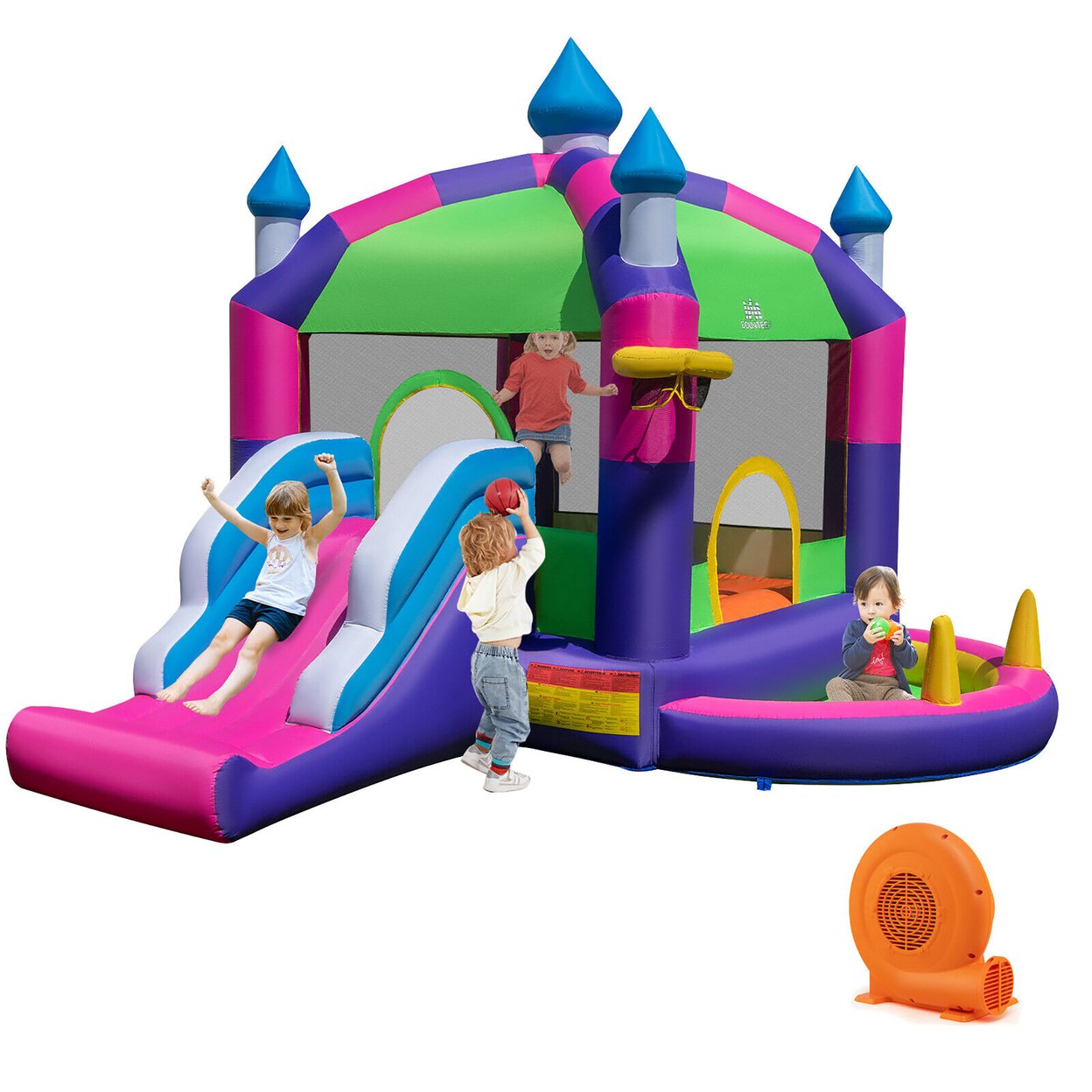 Inflatable Bounce Castle W/ Sun Roof 5-in-1 Jumping Bounce Castle W/ 750W Blower
