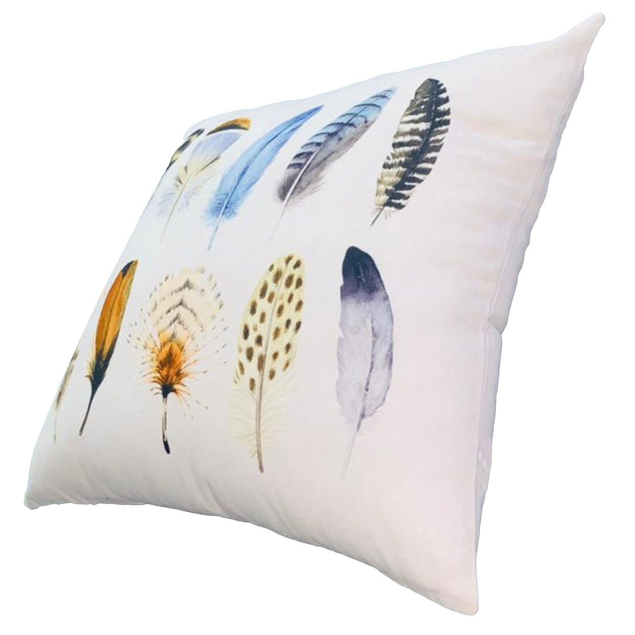 20 X 20 Square Cotton Accent Throw Pillows, Printed Feather Design, Set Of 2, White, Multicolor