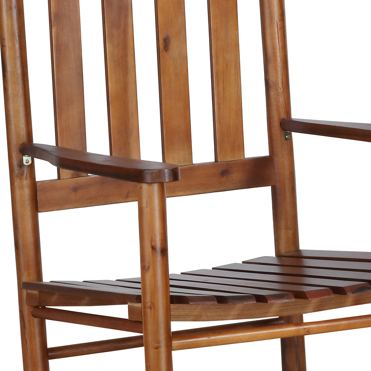 Wooden Rocking Chair With Slat Back And Mission Style, Brown- Saltoro Sherpi