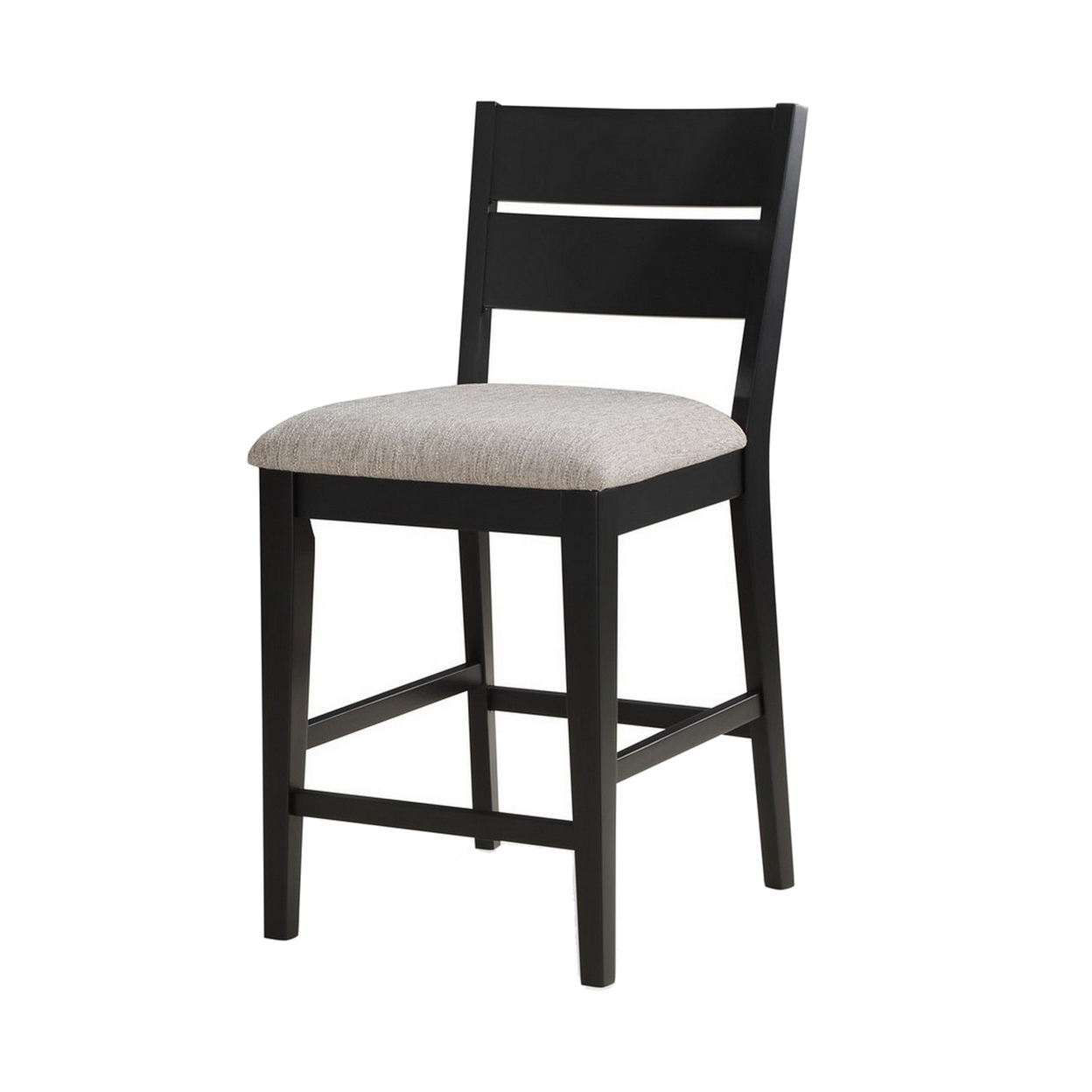 24 Inch Counter Height Chair, Set Of 2, Seat Cushions, Gray Fabric, Black - Saltoro Sherpi