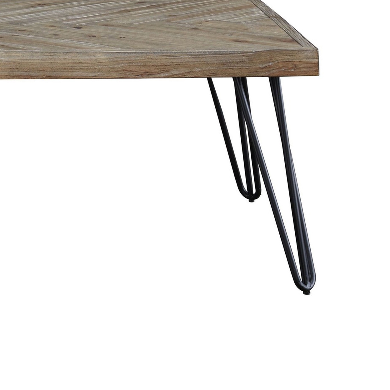Anne 48 Inch Console Table, Herringbone Wood Surface, Black Hairpin Legs- Saltoro Sherpi