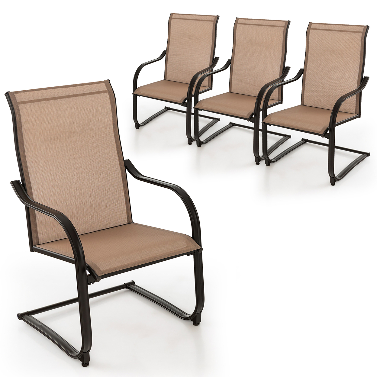 4PCS Outdoor Dining Chairs Patio C-Spring Motion W/ Cozy & Breathable Seat Fabric