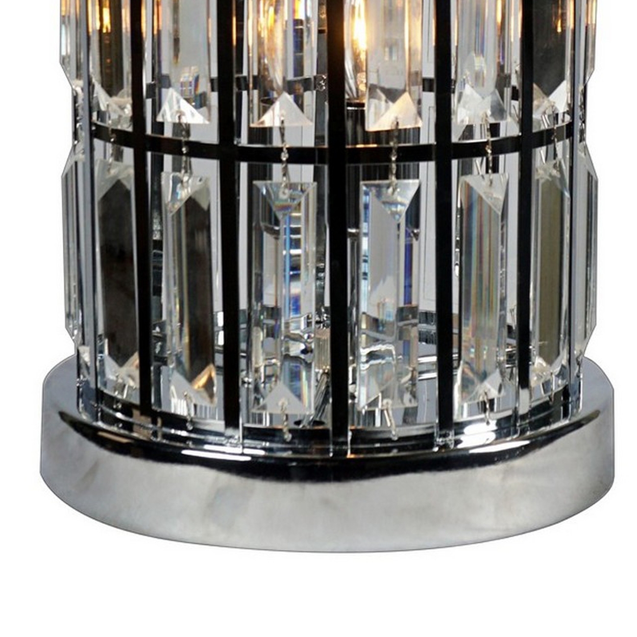 20 Inch Modern Table Lamp, Metal Cage Shade With Glass Accents, Chrome- Saltoro Sherpi