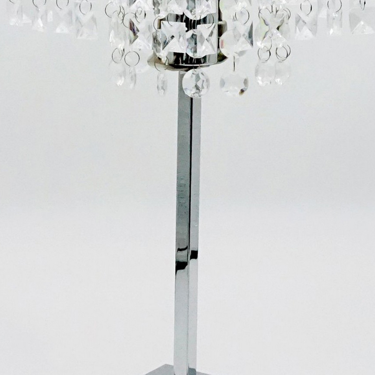 20 Inch Modern Table Lamp, Hanging Crystal Accent Shade, Chrome Metal Base- Saltoro Sherpi