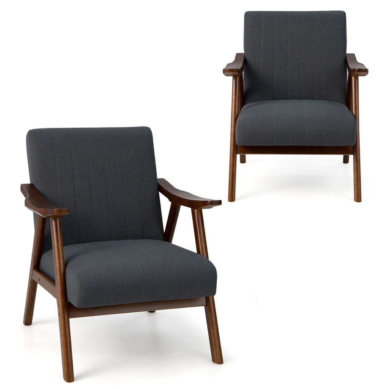 Set Of 2 Accent Chair Leathaire Leisure Armchair W/ Rubber Wood Frame & Felt Pads