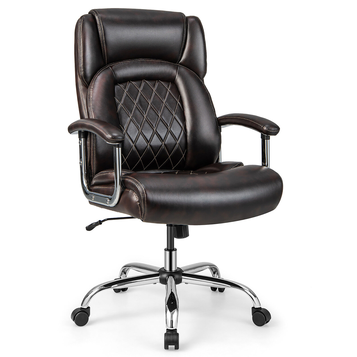 500LBS High Back Big & Tall Office Chair Adjustable Leather Task Chair Brown
