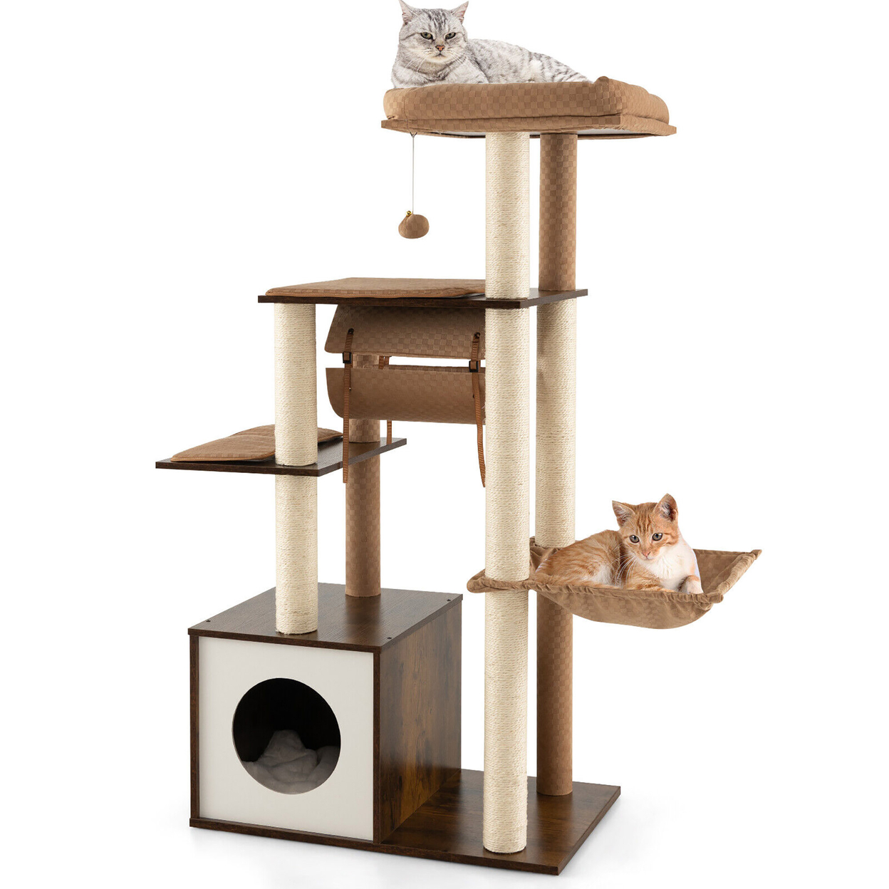Cat Tree Tower Multi-level Activity Center Furniture W/ Condo & Swing Tunnel - Grey