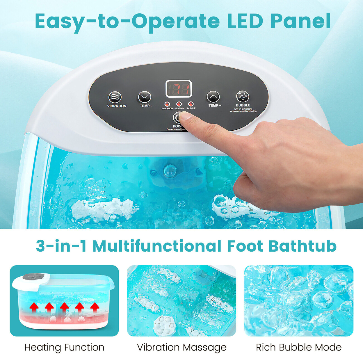 Foot Spa Massager Foot Bath Soak Tub With Heat Bubble Massage Beads - Blue