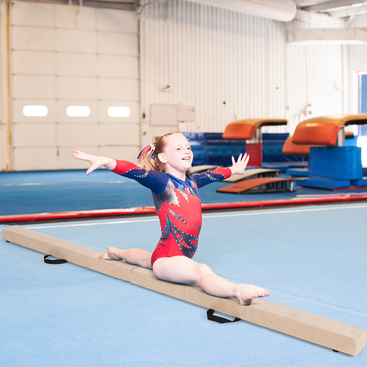 7FT Folding Gymnastic Beam Portable Floor Balance Beam W/Handles For Gymnasts - Blue