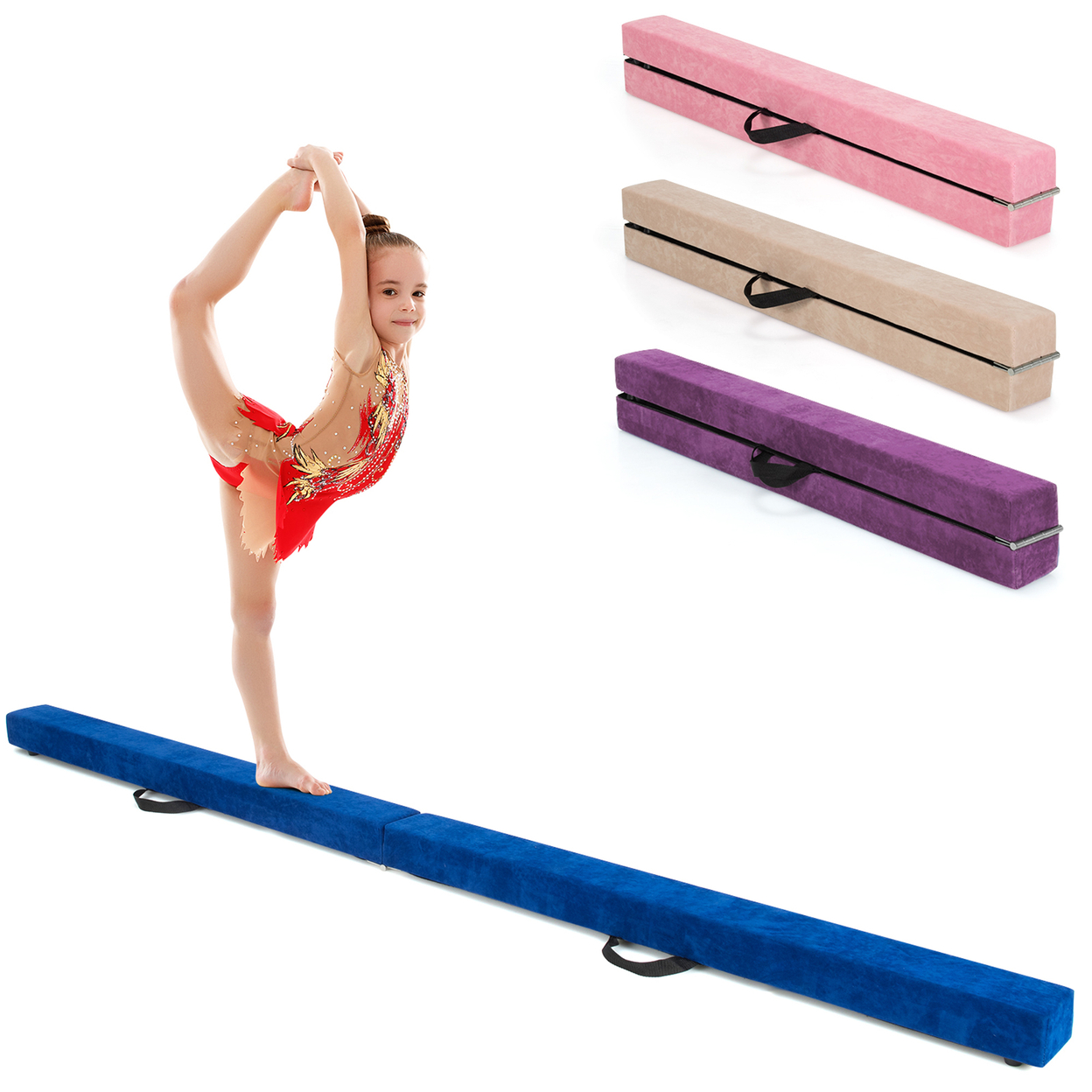 7FT Folding Gymnastic Beam Portable Floor Balance Beam W/Handles For Gymnasts - Blue