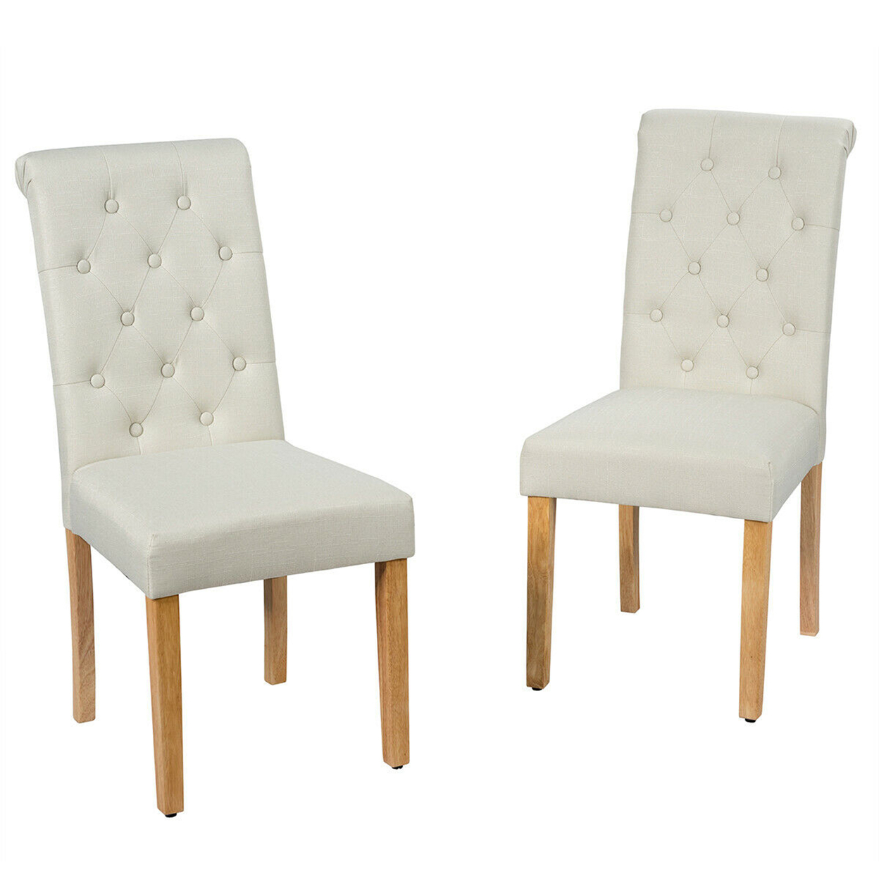2PCS Upholstered Dining Chair High Back Armless Chair W/ Wooden Legs - Beige