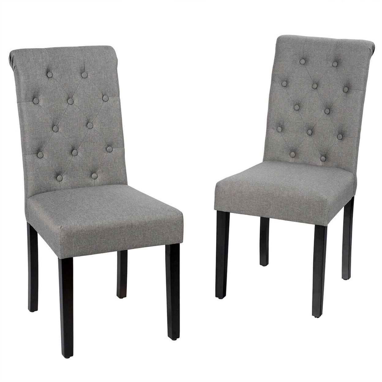 2PCS Upholstered Dining Chair High Back Armless Chair W/ Wooden Legs - Grey
