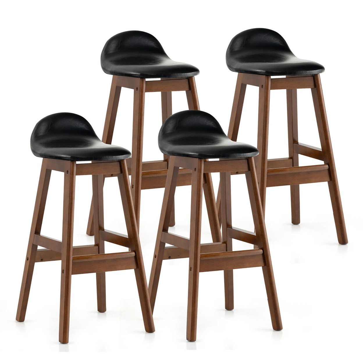 Set Of 4 Upholstered PU Leather Barstools 27.5'' Wooden Dining Chairs Black & Brown