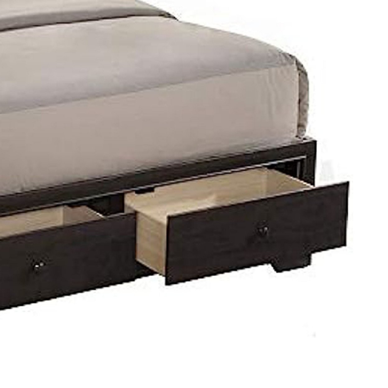 Queen Size Bed With 4 Storage Drawers, Bookcase Headboard, Walnut Brown- Saltoro Sherpi