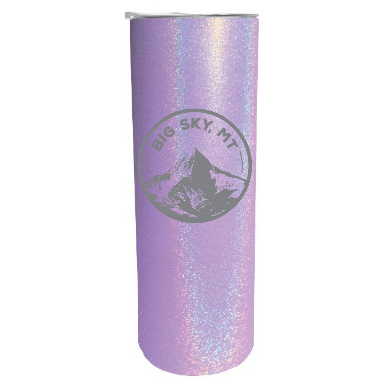 Big Sky Montana Souvenir 20 Oz Engraved Insulated Stainless Steel Skinny Tumbler - Purple Glitter,,Single Unit