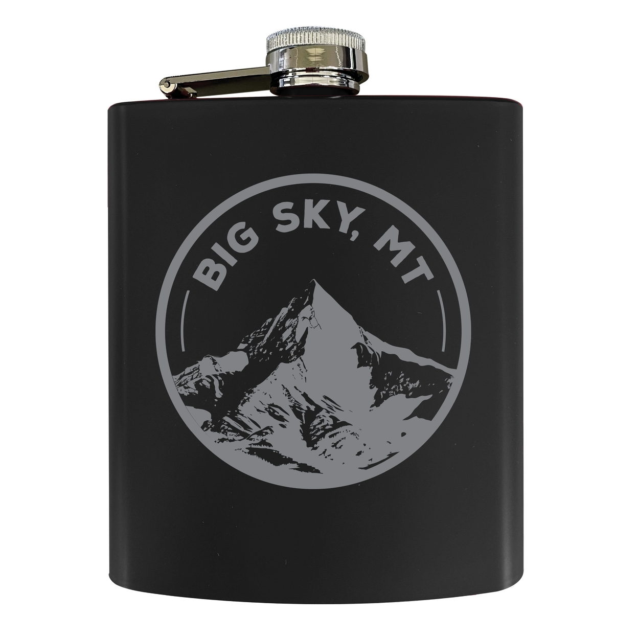 Big Sky Montana Souvenir 7 Oz Engraved Steel Flask Matte Finish - Black,,4-Pack