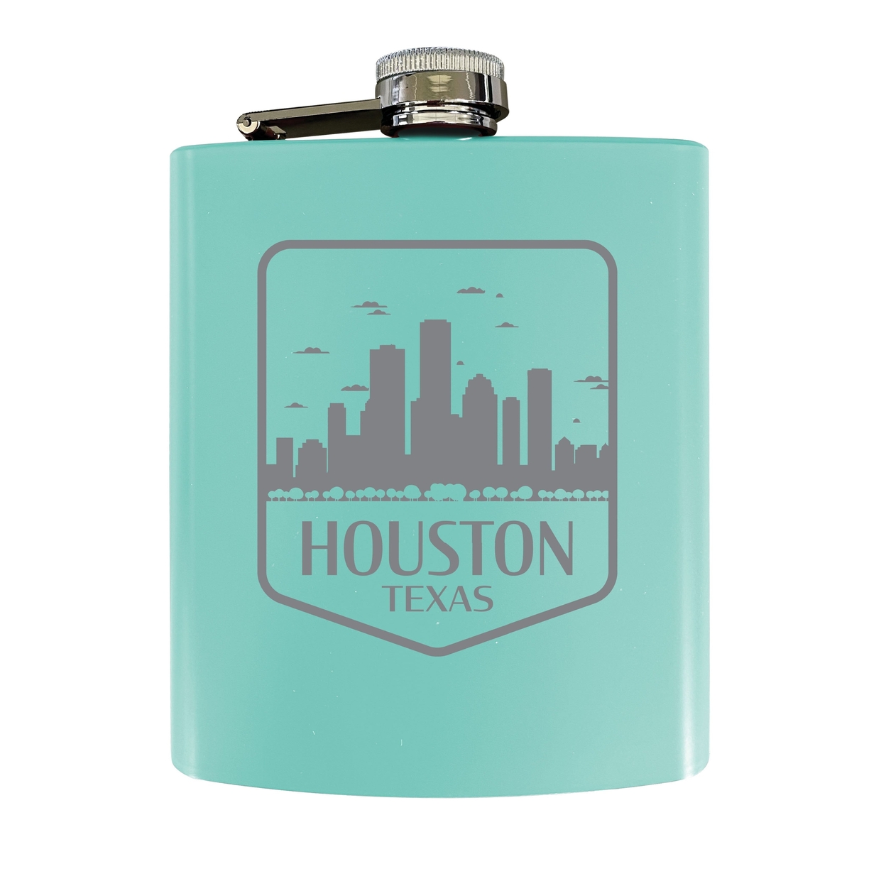 Houston Texas Souvenir 7 Oz Engraved Steel Flask Matte Finish - Seafoam,,Single Unit