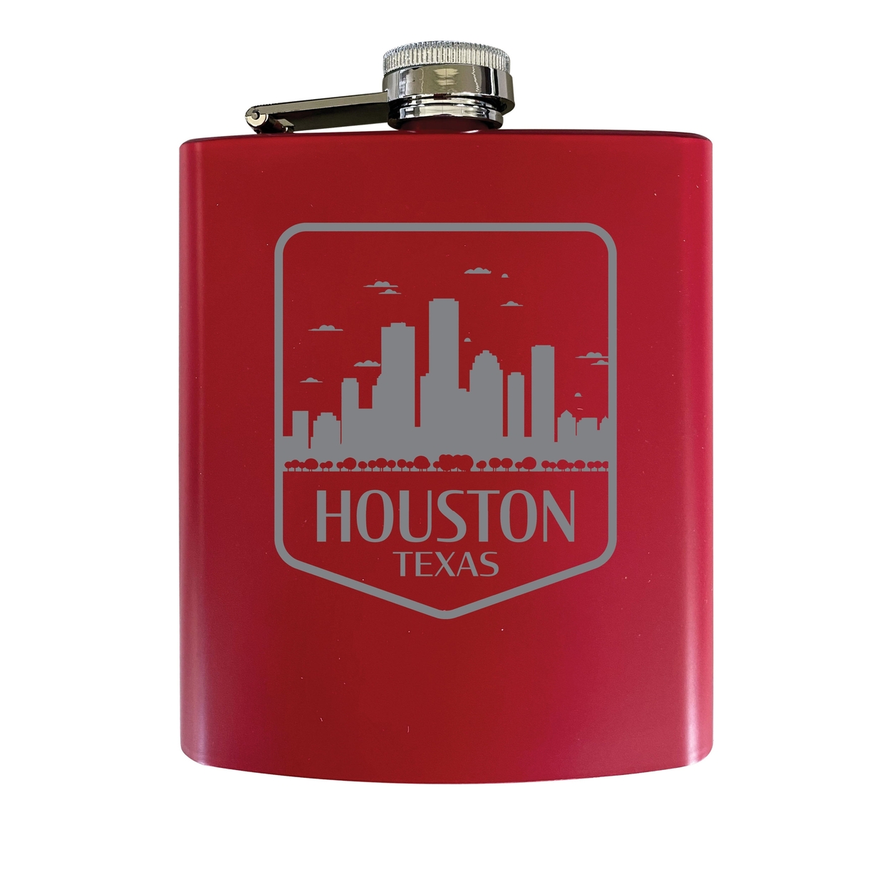 Houston Texas Souvenir 7 Oz Engraved Steel Flask Matte Finish - Red,,4-Pack