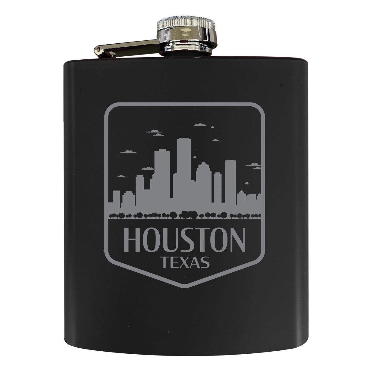 Houston Texas Souvenir 7 Oz Engraved Steel Flask Matte Finish - Black,,4-Pack