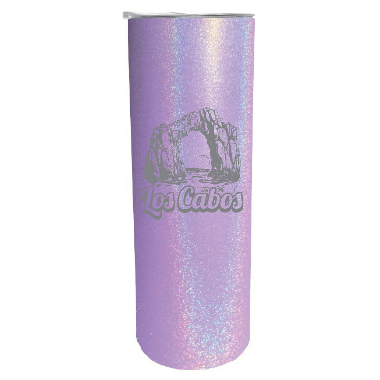 Los Cabos Mexico Souvenir 20 Oz Engraved Insulated Stainless Steel Skinny Tumbler - Purple Glitter,,Single Unit