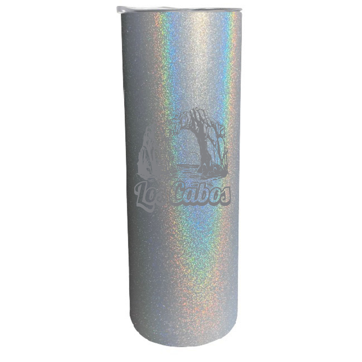 Los Cabos Mexico Souvenir 20 Oz Engraved Insulated Stainless Steel Skinny Tumbler - Gray Glitter,,Single Unit