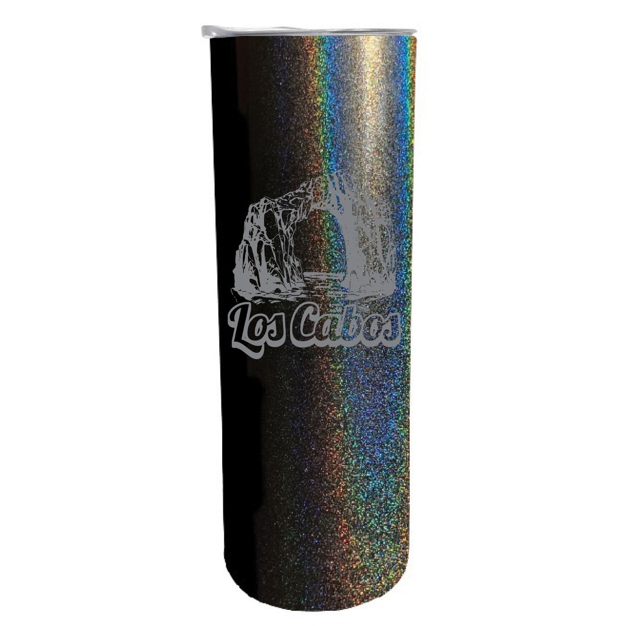 Los Cabos Mexico Souvenir 20 Oz Engraved Insulated Stainless Steel Skinny Tumbler - Black Glitter,,Single Unit