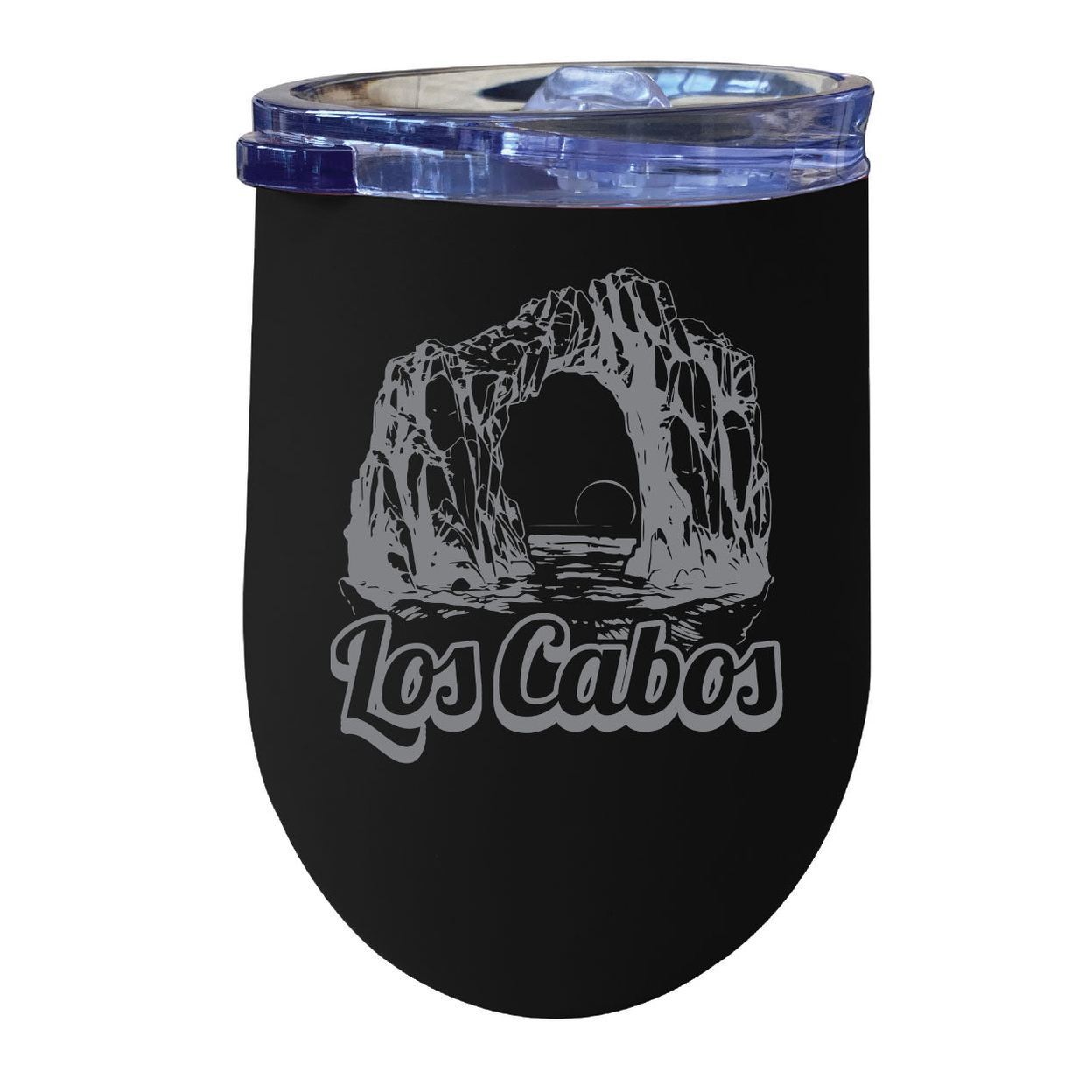 Los Cabos Mexico Souvenir 12 Oz Engraved Insulated Wine Stainless Steel Tumbler - Black,,4-Pack