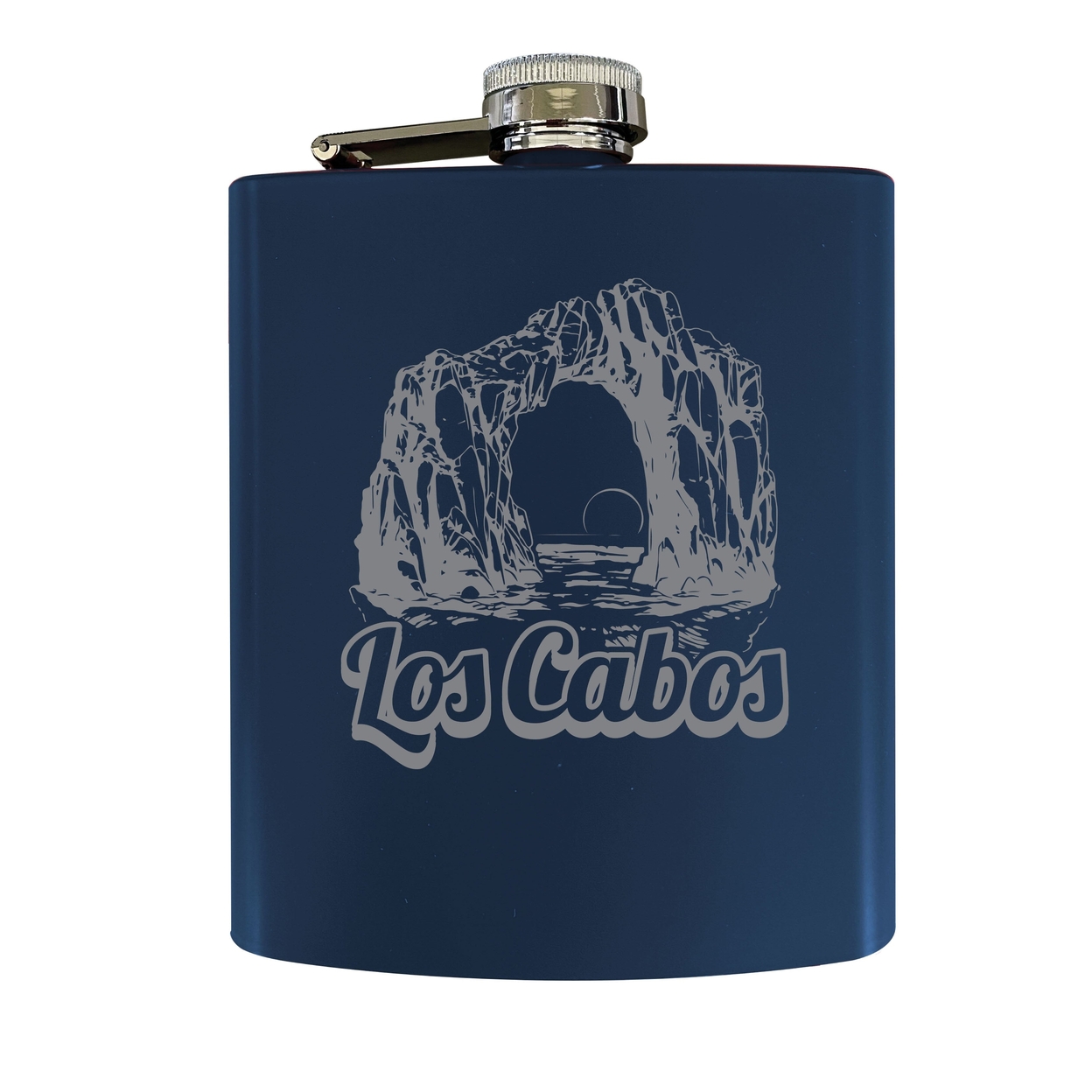 Los Cabos Mexico Souvenir 7 Oz Engraved Steel Flask Matte Finish - Navy,,Single Unit