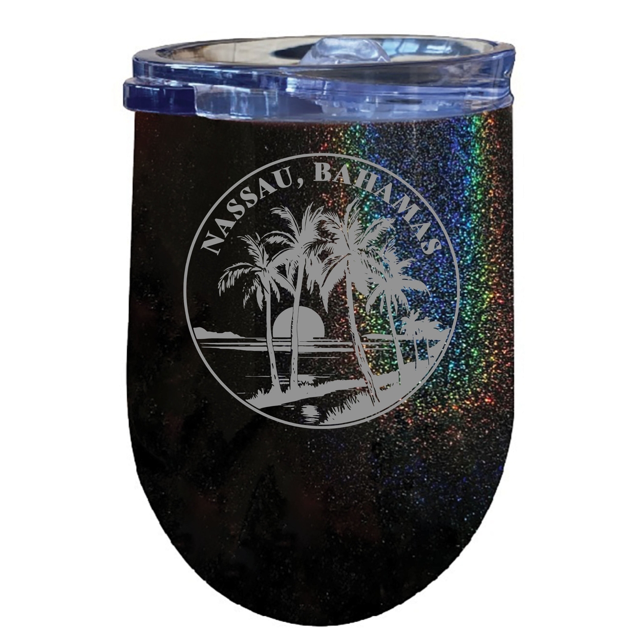 Nassau The Bahamas Souvenir 12 Oz Engraved Insulated Wine Stainless Steel Tumbler - Rainbow Glitter Gray,,2-Pack
