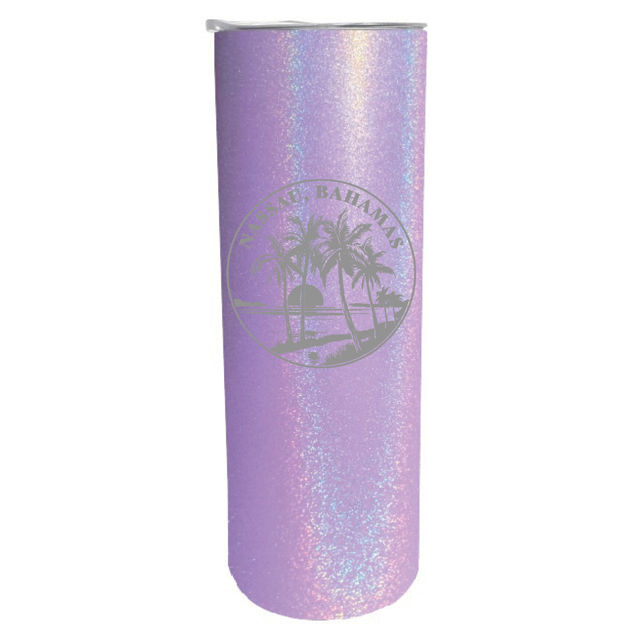 Nassau The Bahamas Souvenir 20 Oz Engraved Insulated Stainless Steel Skinny Tumbler - Purple Glitter,,Single Unit