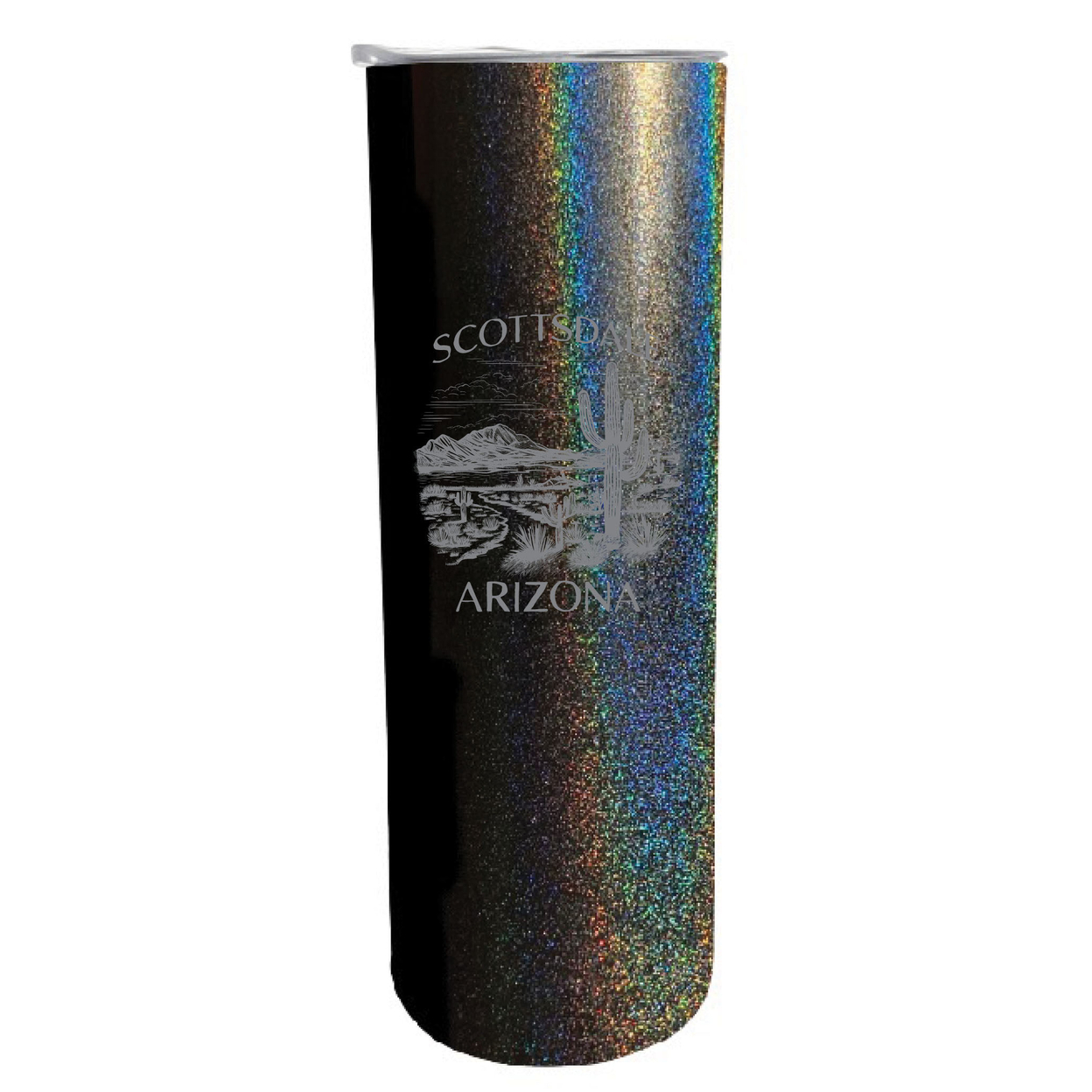 Scottsdale Arizona Souvenir 20 Oz Engraved Insulated Stainless Steel Skinny Tumbler - Black Glitter,,4-Pack