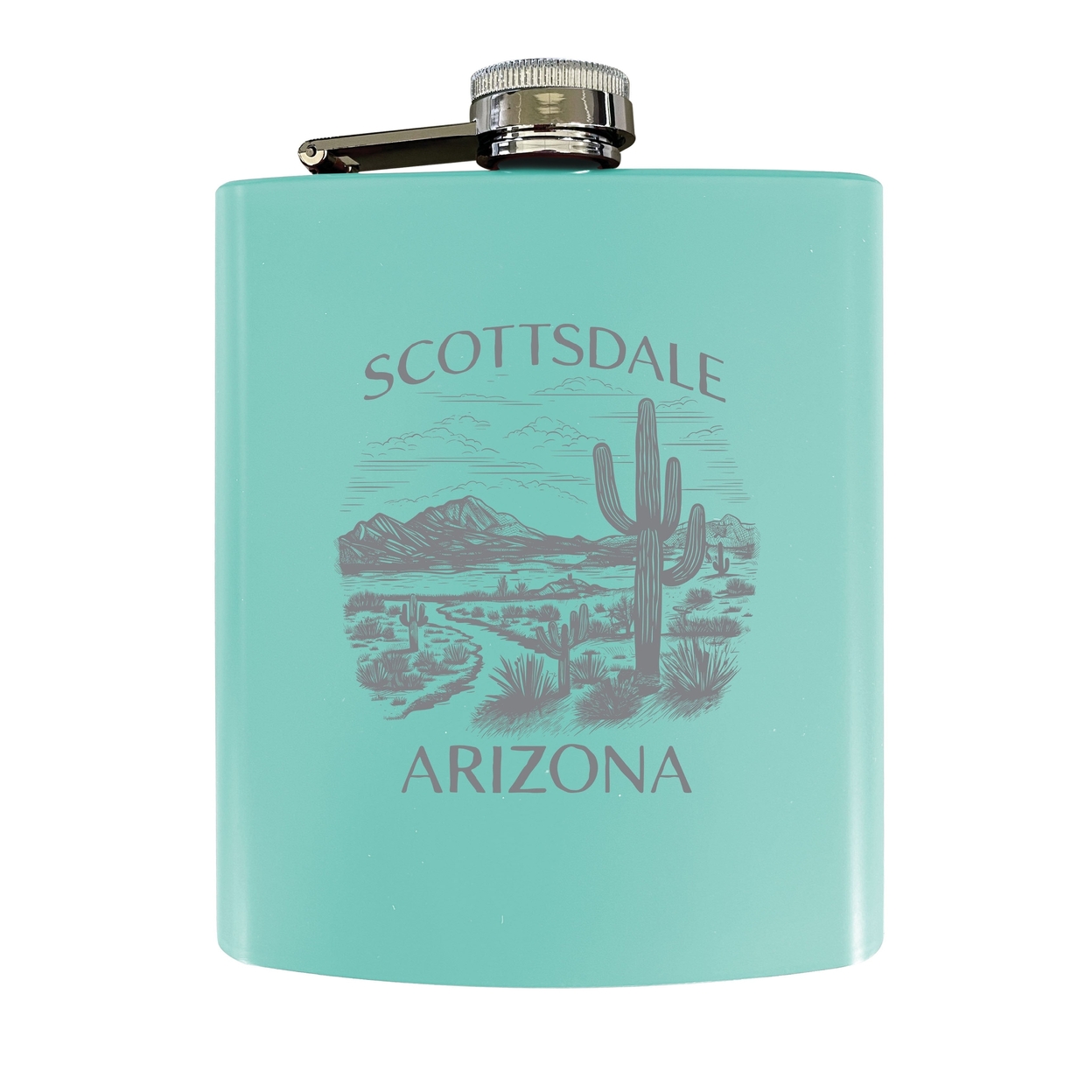 Scottsdale Arizona Souvenir 7 Oz Engraved Steel Flask Matte Finish - Seafoam,,Single Unit