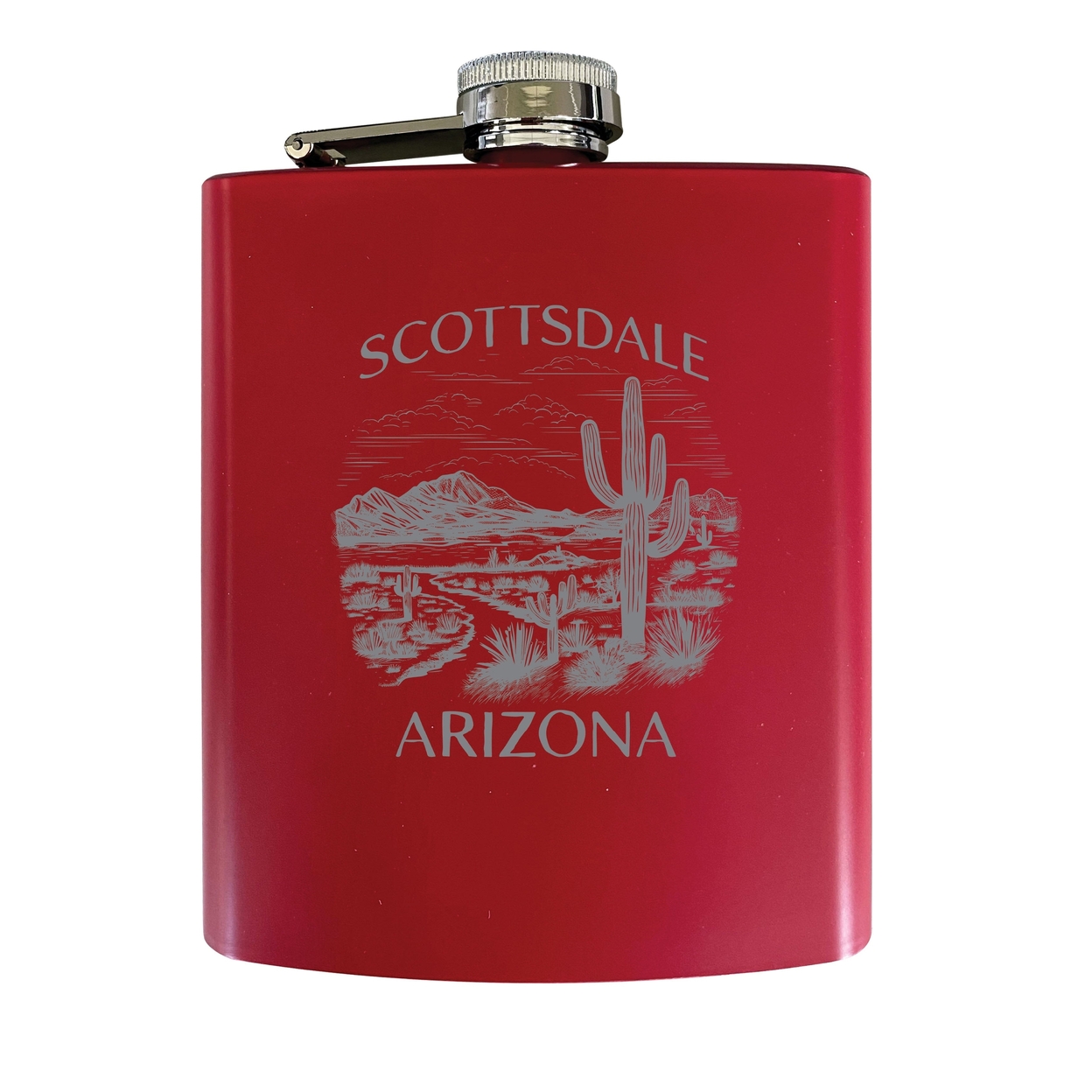 Scottsdale Arizona Souvenir 7 Oz Engraved Steel Flask Matte Finish - Black,,4-Pack