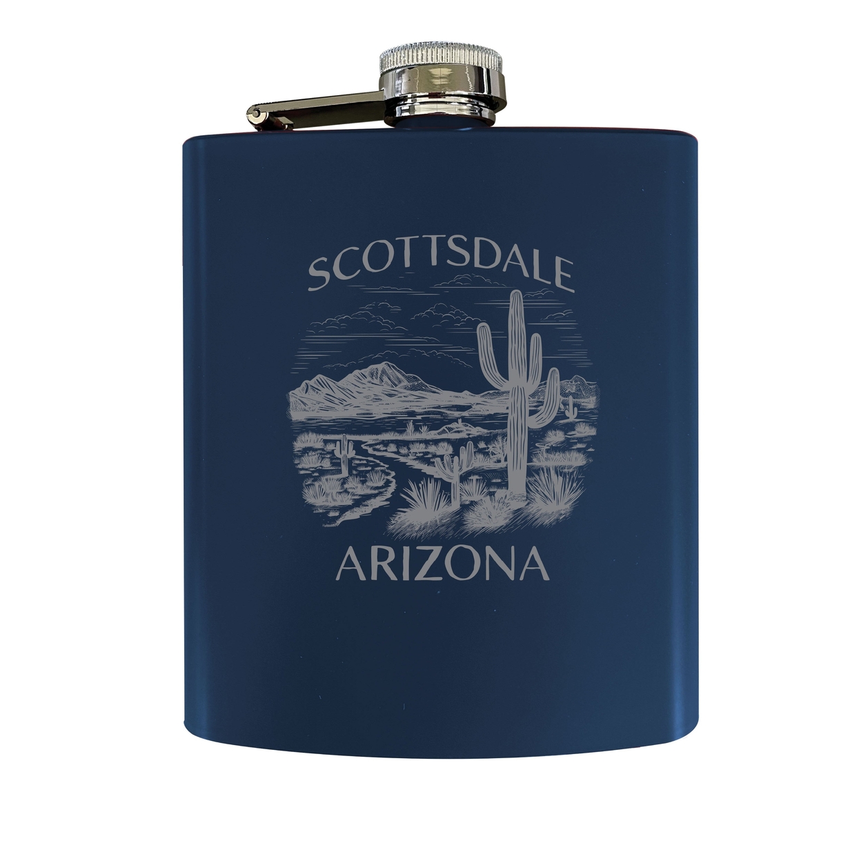 Scottsdale Arizona Souvenir 7 Oz Engraved Steel Flask Matte Finish - Navy,,Single Unit