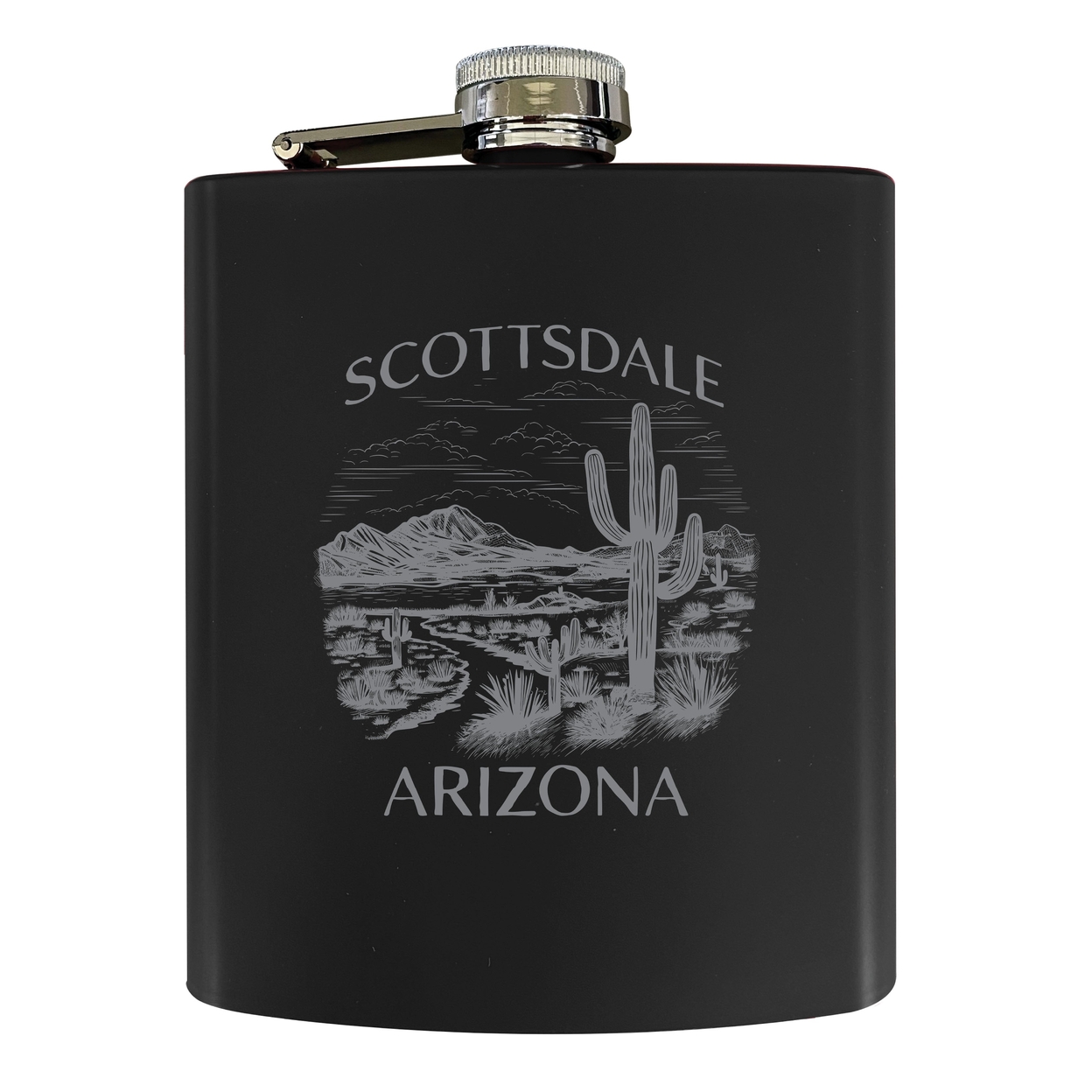 Scottsdale Arizona Souvenir 7 Oz Engraved Steel Flask Matte Finish - Black,,Single Unit