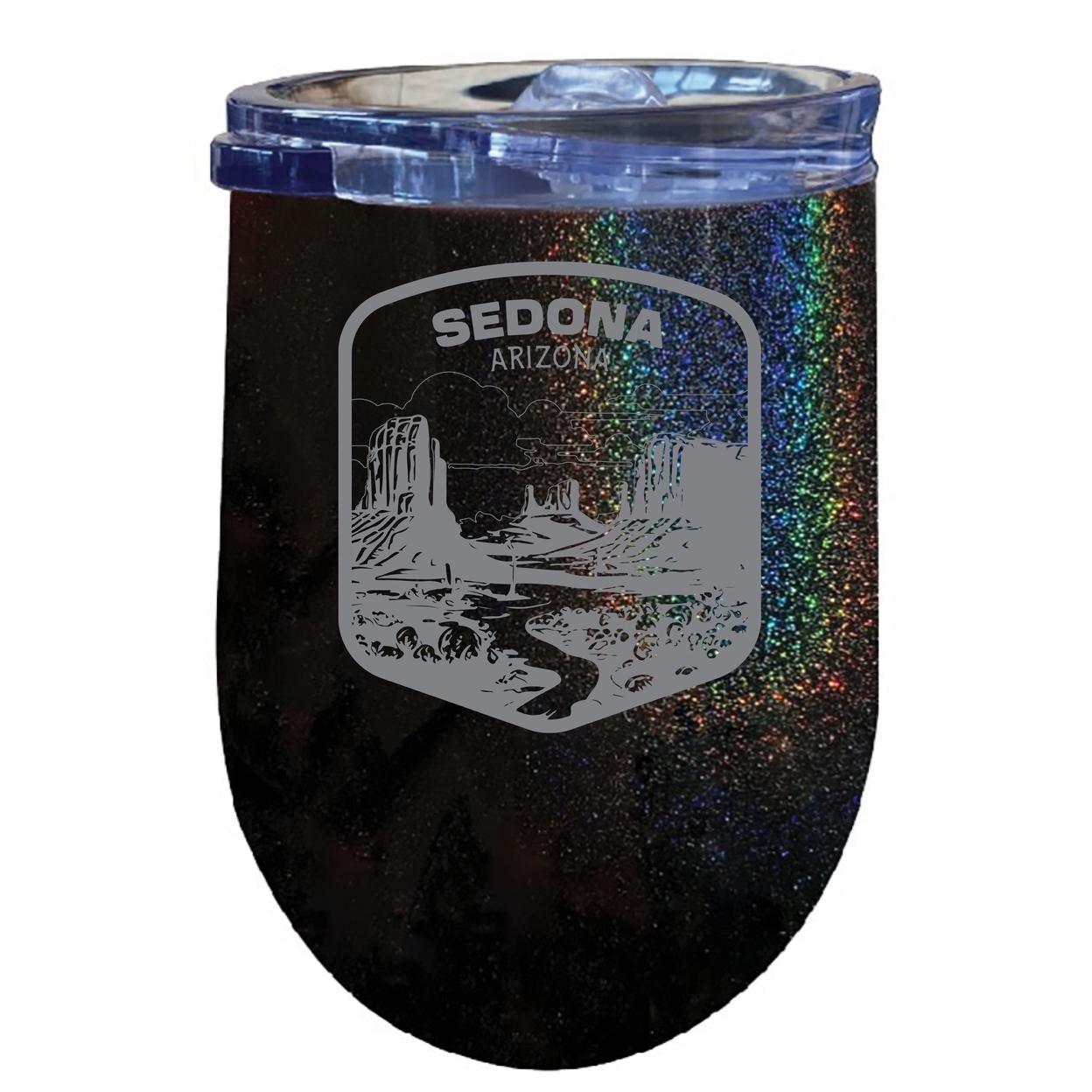 Sedona Arizona Souvenir 12 Oz Engraved Insulated Wine Stainless Steel Tumbler - Rainbow Glitter Gray,,2-Pack