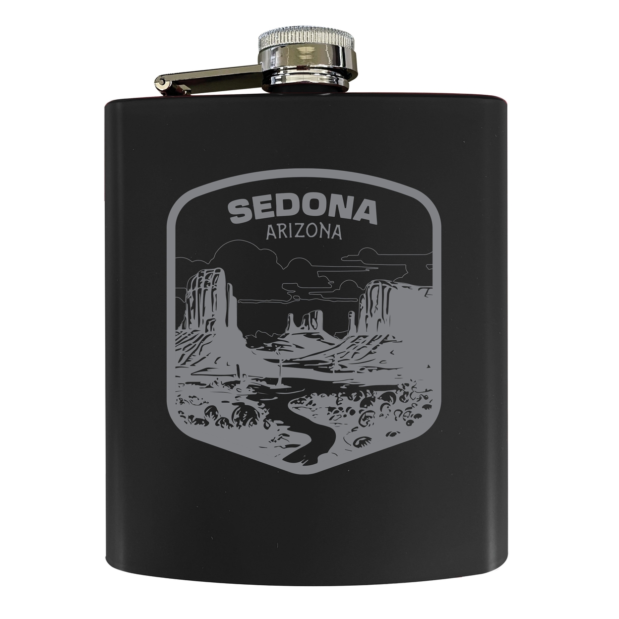 Sedona Arizona Souvenir 7 Oz Engraved Steel Flask Matte Finish - Black,,4-Pack