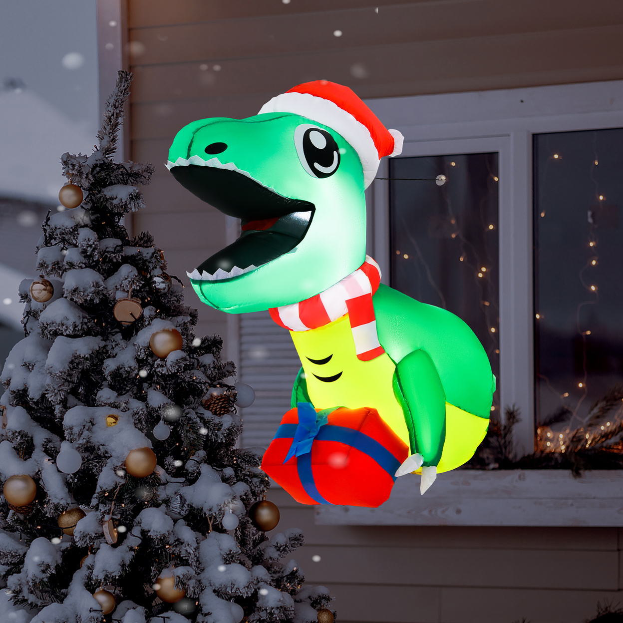 Inflatable Dinosaur Broke Out From Window W/ Built-in LED Lights Indoor Outdoor Party