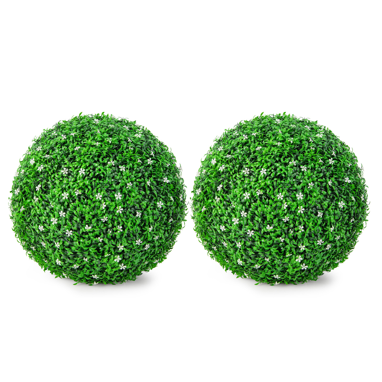 2 PCS Artificial White Flower Grass Topiary Balls 19'' Faux Balls Indoor Outdoor